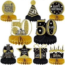 Tischdekoration zum 50. Geburtstag – 9 Stück Waben-Mittelstücke, Geburtstagsparty-Zubehör