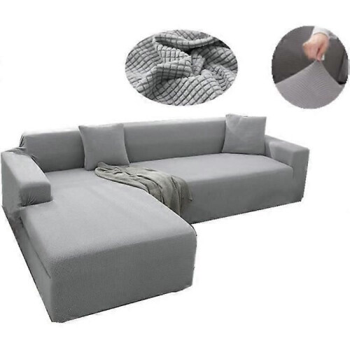 Stretch-Sofabezug, YSTP Ecksofabezug, für 3-Sitzer-Sofa oder L-förmiges Sofa, Hellgrau, 190-230