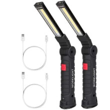 Lot de 2 lampes de travail à LED ultra lumineuses, rechargeables par USB, portables, avec base magnétique,