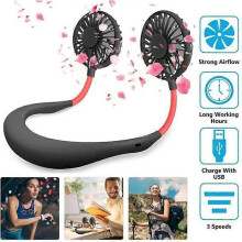 Mini ventilateur tour de cou rechargeable par USB pour activités de plein air - Noir
