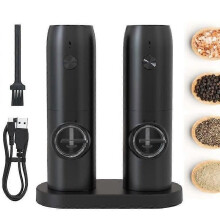 Elektrisk salt- och pepparkvarn - Set med 2 - Laddningsbar - Keramisk kvarn och ljus