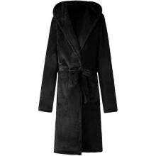 Robe de chambre polaire épaisse pour homme, couleur unie, à capuche, manches longues, avec poches, noir
