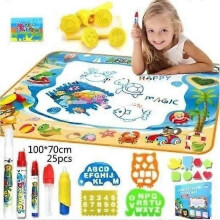 Kritzelmatte für Kinder, 100 x 70 cm, bunte Wasserzeichenmatte – 25 Stück, mit Rollenstempelwerkzeug,