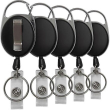 iGadgitz Home U6925 - Infällbar ID-brickahållare Nyckelring med 26" kabel - 5 Pack - Svart