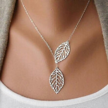 2016 Dam Smycken Halsband Kvinnor Mode Dubbelblad Mode Hängsmycke Halsband För Kvinnor Silver Färg