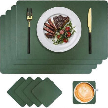 4er-Set Tischsets Platzsets PU-Leder Waschbar Rutschfest Tischdekoration Armeegrün 45cmx30cm