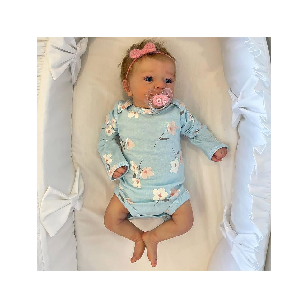 17" Realistic Reborn Doll Girl With Eyes, Lifelike Baby Doll For Ages 3+, Soft Vinyl Material, Realistic Features Blue