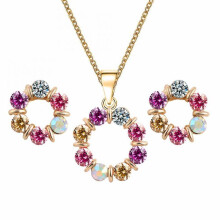Fashion Circle Colorful Rhinestone Necklace Ear Studs Earrings Women Jewelry Set