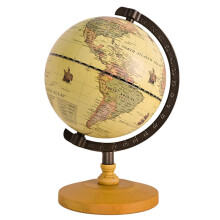 Vintage Mini World Globe 5.5 Inch Diameter with Wooden Stand and Metal Frame, Antique Color Educational Desk Globe for Home Office Decor