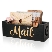 Mail Organizer Rustic Wooden Mail Holder Tray for Desk Home Office Wall Mount, Letter Box with Countertop Storage