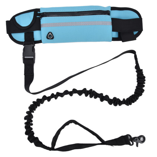 Reflective Elastic Dog Running Belt Bag Set, Sky Blue, Adjustable 1