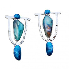 1 Pair Long Hollow Marble Pattern Stud Earrings Exaggerated Irregular Stone Big Earrings Jewelry Accessories