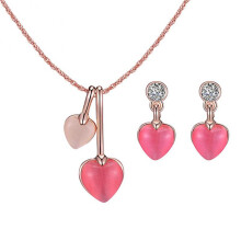 Romantic Rhinestone Faux Gem Love Heart Pendant Necklace Earrings Jewelry Set