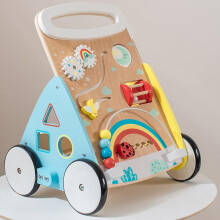 Wooden Baby Walker with Adjustable Speed, Multi-Activity Push Toy for Boys and Girls, Sturdy Wheels for Stability