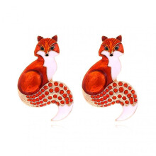 1 Pair Women Earrings Fox Shape Shiny Rhinestone Realistic Animal Shape Colorfast Exquisite Anti-rust Anti-allergy Women Ear Studs Ear Decoration