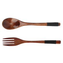 Japanisches Löffel-Gabel-Set, leicht, robust, Seilwicklung, verarbeitend, erhöhte Handreibung, Holzutensilien