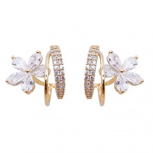 1 Pair Women Earrings Shiny Rhinestone Inlaid Exquisite Flower Shape Lady Hoop Earrings Female Accessory
