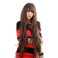 Women 80cm Fashion Long Curly Wavy Style Cosplay Full Hair Wig with Neat Bangs