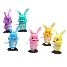 12pcs Wind-up Bunny Jumping Toy Set for Kids - Cute Rabbit Cartoon Walking Figures, Assorted Colors, Plastic Material