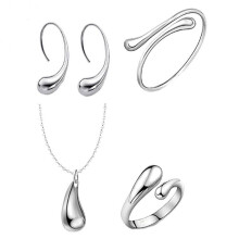 Fashion Water-drop Alloy Woman Jewelry Set Ring Necklace Open Bracelet Earrings