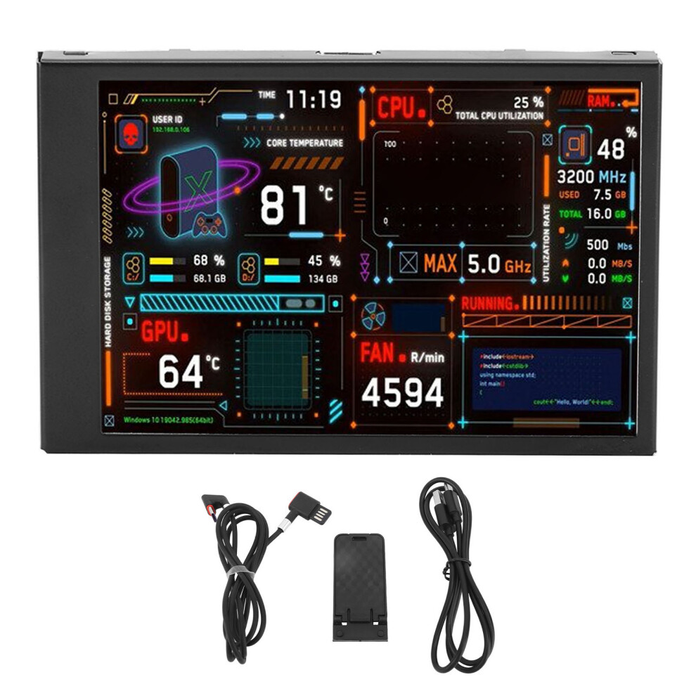 3.5In Computer Temp Monitor Dual Usb Port Ips Mini 9387669232319