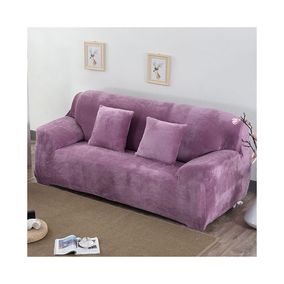 (Purple,3 Seater)Funda Protectora EláStica De Sofá De FáCil Ajuste Cubierta Suave Gruesa De Felpa De Terciopelo De 14 Asientos-image