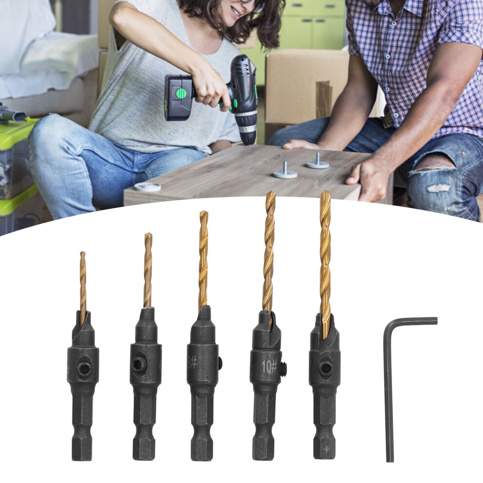 Countersink Drill Bit Set 5Pcs 1/4In Hex Hss For Woodworking & Metalwork 4991342641531