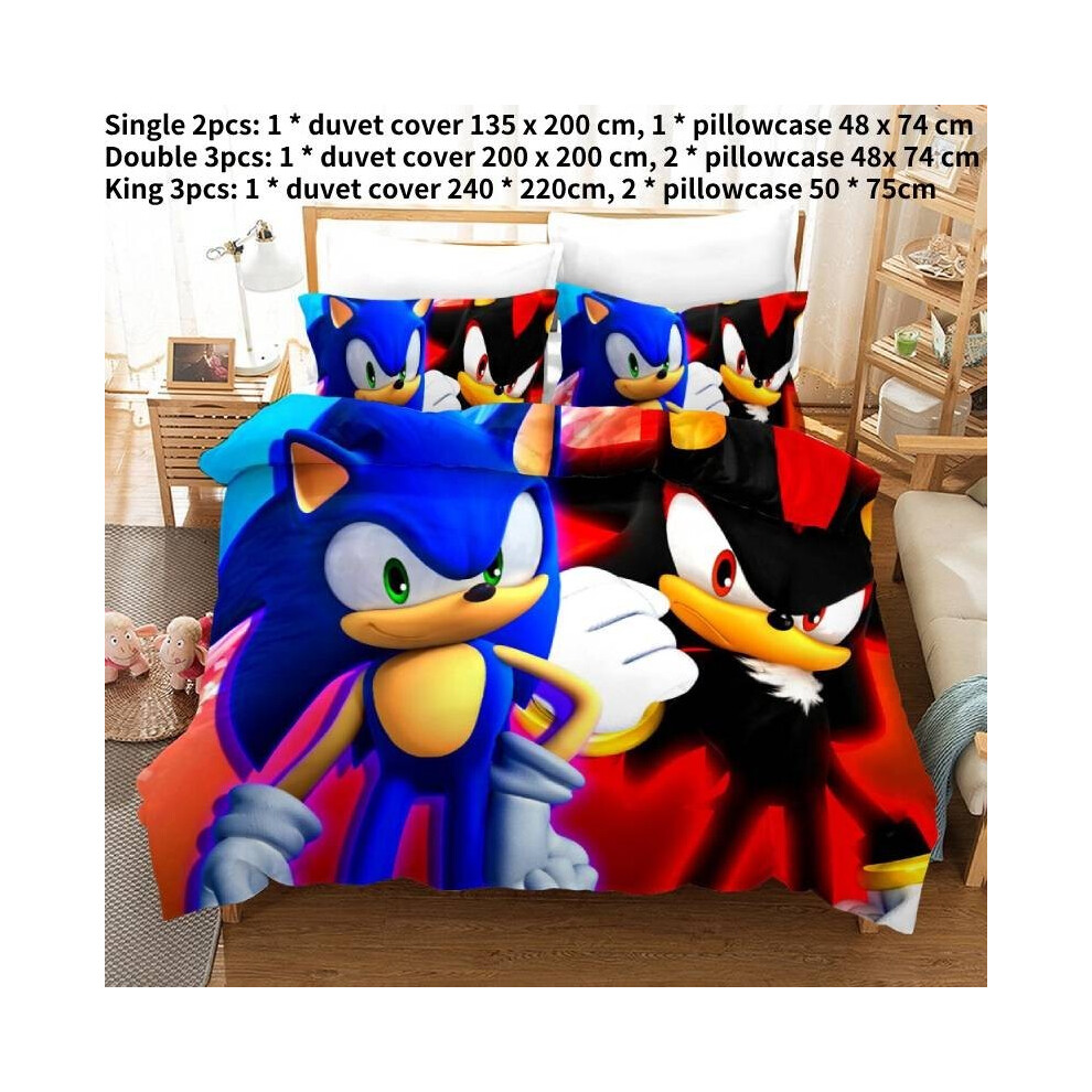 (King)Ensemble housse de couette 3D Sonic enfant simple lit double linge chambre mobilier maison