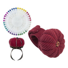 Wearable Ring Pincushion Kit, Dark Red Pumpkin Design, Ideal for Needlework, Quilting, and Sewing Projects
