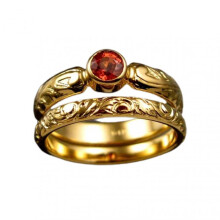 2Pcs Finger Rings Engraving Red Faux Gem Ladies Geometric Rhinestone Rings for Wedding