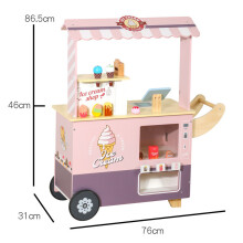 (Pink Cart) Wooden Ice Cream Cart Toy Playset With Cash Register For Creative Kids Play