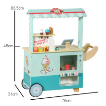 (Blue Cart) Wooden Ice Cream Cart Toy Playset With Cash Register For Creative Kids Play