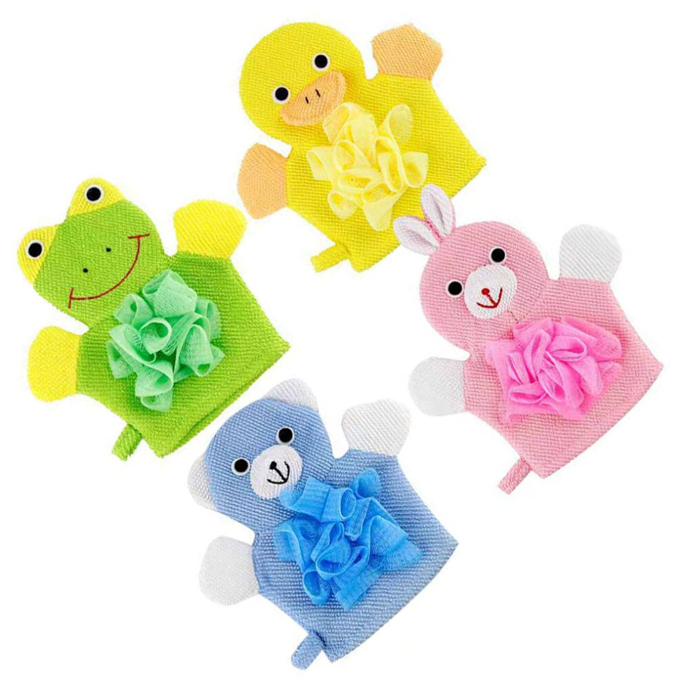 Washcloth Mitt Bath Glove for Kids, Assorted Color Bath Mitts, Soft Body Scrub Gloves, 4 Pack Cute Hand Puppets