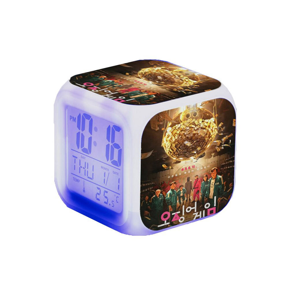 (9) Led Game Squid Alarm Clock Multifunction 7 Color Change Gift Luminous Digital
