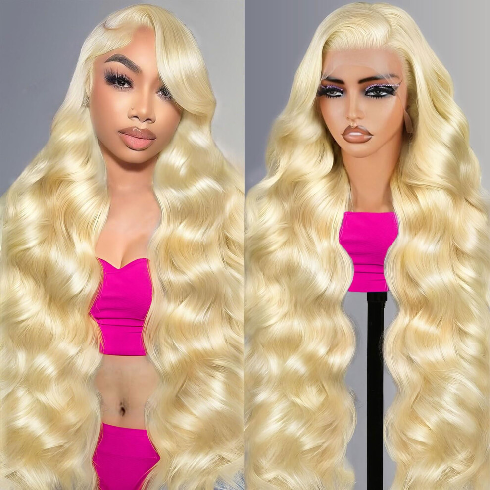 Unisex 613 Lace Front Wig Human Hair 250 Density 30 Inch Body Wave 13X6 Hd Lace Frontal Pre Plucked Blonde Wig