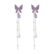 1 Pair Shining Rhinestones Chain Tassel Lady Earrings Vivid Butterflies Imitation Pearls Stud Earrings Elegant Earrings