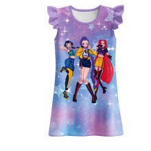 (Purple Blue, 130cm) Demon Hunters Kpop Pattern Printing Girls Home Dress Sleepwear Skirt Sleeping