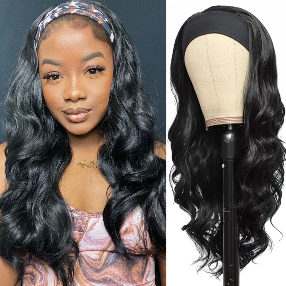 Glueless Headband Wig Long Black Body Wave Synthetic Wig 26 Inch 180% Density Heat Resistant for Black Women
