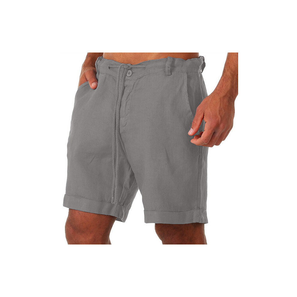 (Grey,3Xl)Pantalones Cortos De Playa Para Hombres AlgodóN Lino Cintura EláStica Tanga Informales Verano-image