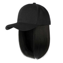Baseball Cap with Hair Extensions Adjustable Hat Wig for Women, 7.8 Inch Short Bob Girls' Straight Hair Hat