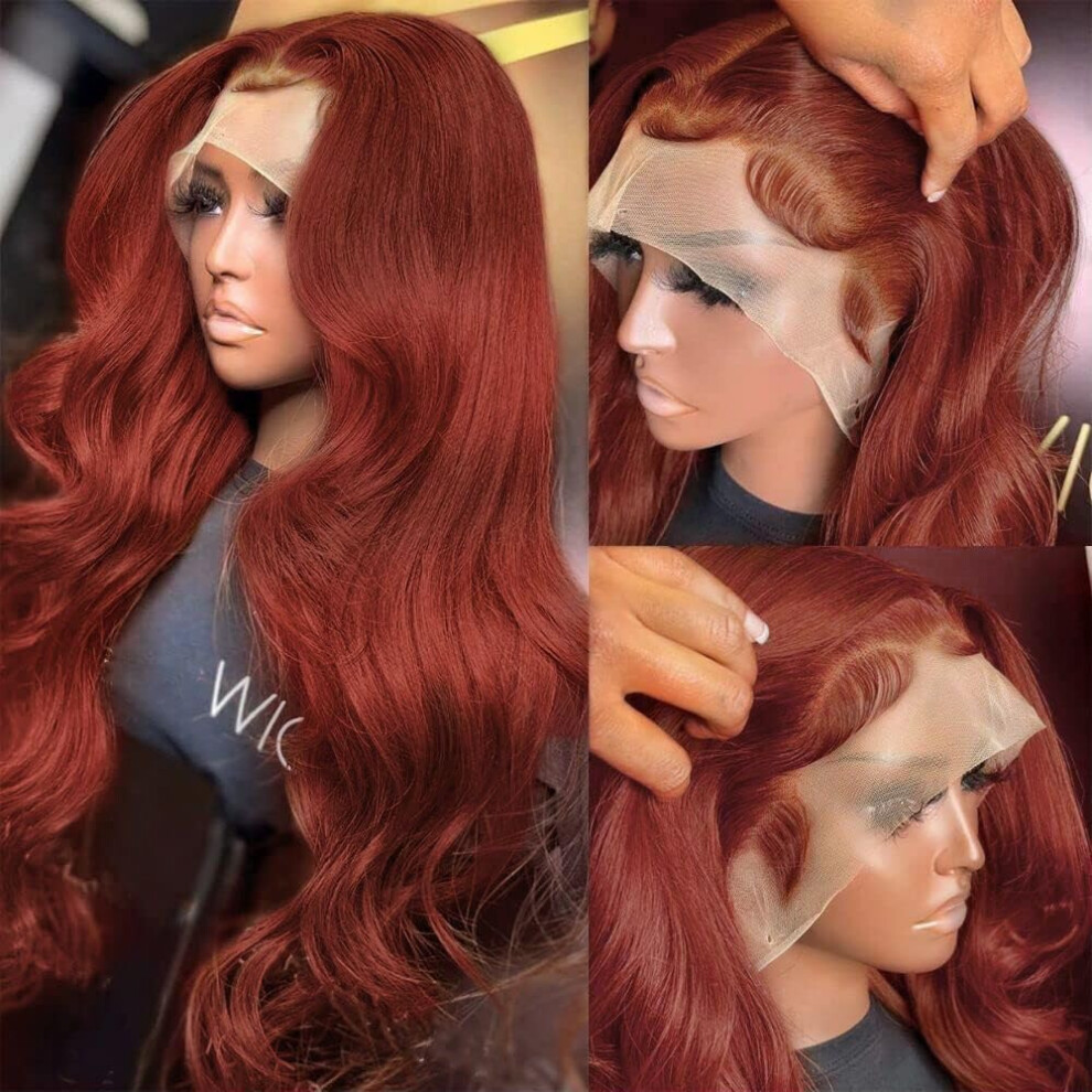 Unisex Brown Reddish Human Hair Lace Front Wigs 20 Inch 13X4 Glueless Body Wave Pre Plucked Transparent Hd Lace Wigs