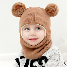 Kinder Wintermütze mit Schal-Set, gestrickte Mütze mit Schal, Ohrenklappen, dickem Fleece gefüttert, warmer Kapuzenhut mit Bommel für Mädch