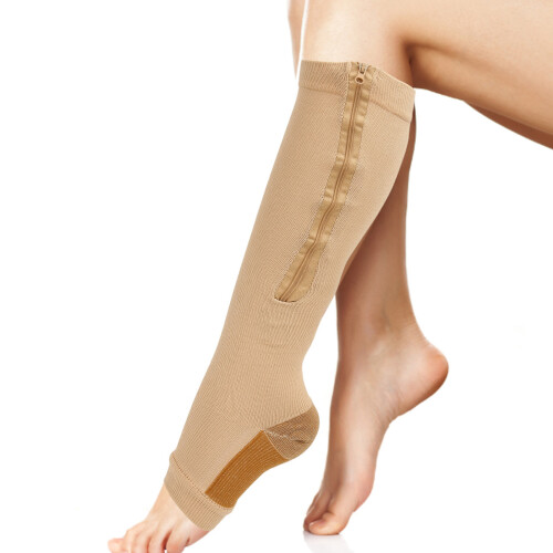 Chaussettes de compression à fermeture éclair en nylon couleur peau L/XL 2