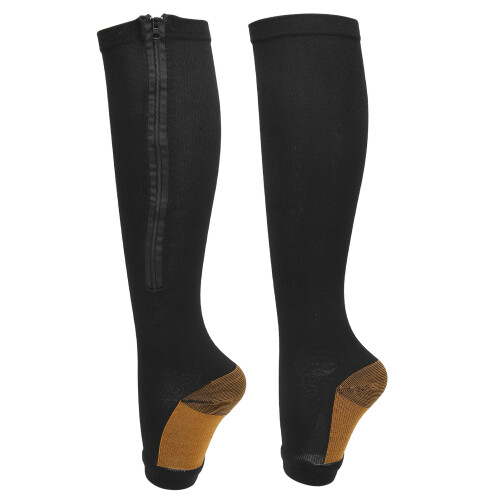 Chaussettes de compression à fermeture éclair en nylon à bout ouvert noir L/XL 1