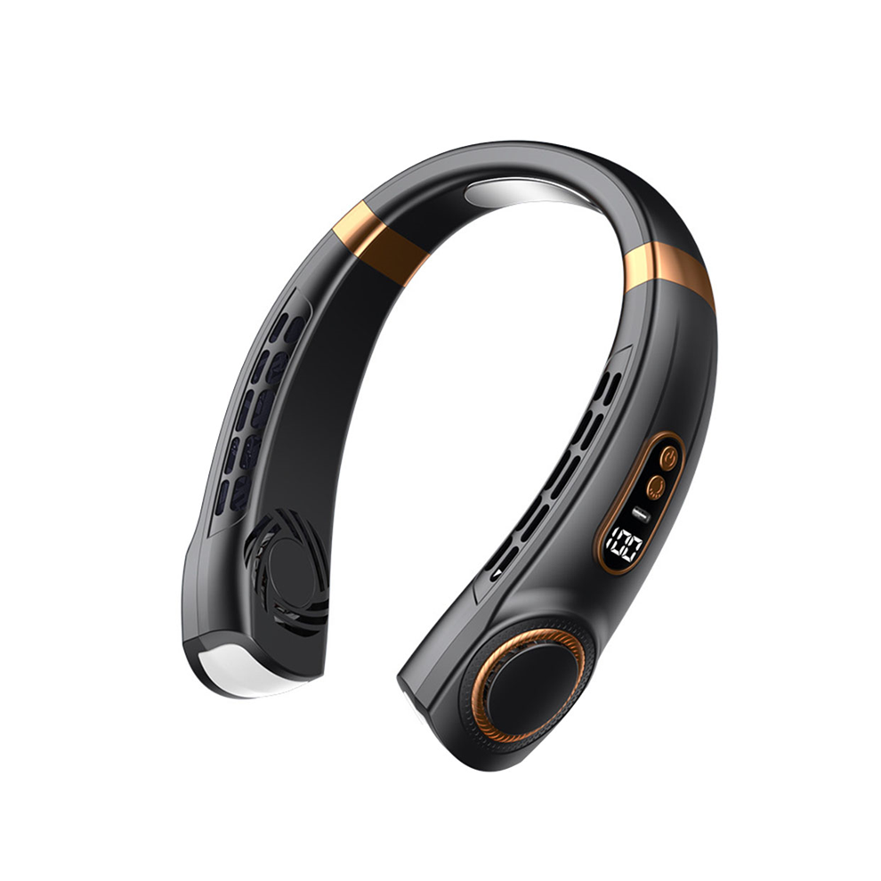 Hanging Neckfan Ice Magnet Cooling Portable Neck Fan Type-C Mute Multifunctional Leafless Electric with Light Black-image-OPC-PJPHFPC-NEW