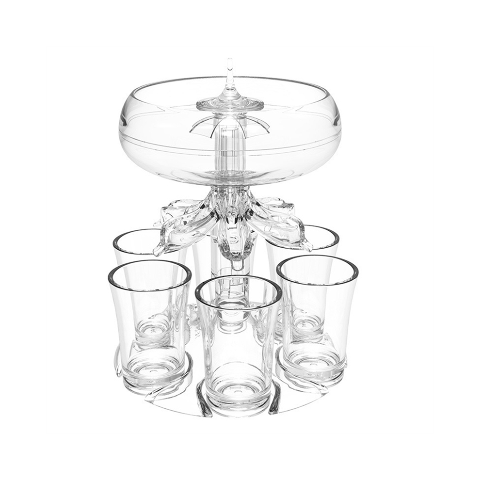 Jehiatek Party Drink Dispenser With 6 Shot Glasses Set - Acrylic Touchless Liquor For Beverage Cider Cocktail
