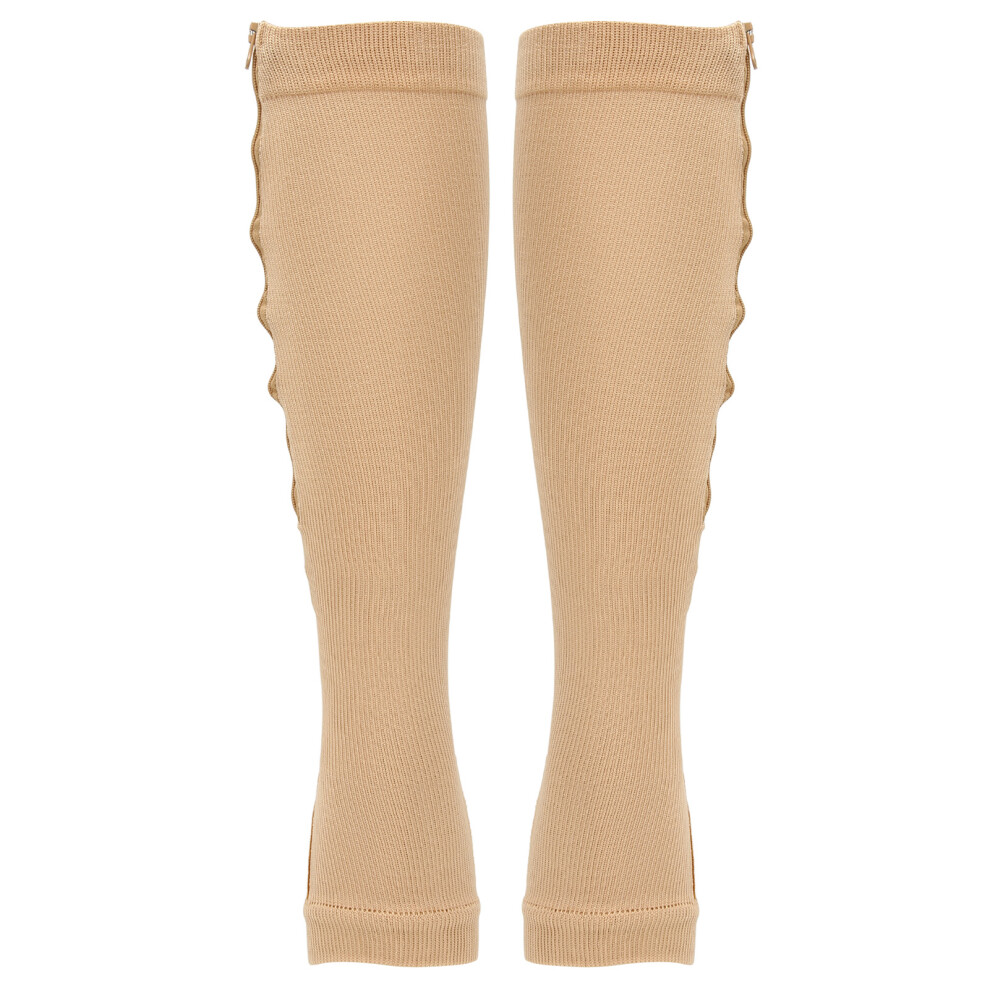 Soft Nylon Zipper Compression Socks for Leg Shaping S/M - Skin Color