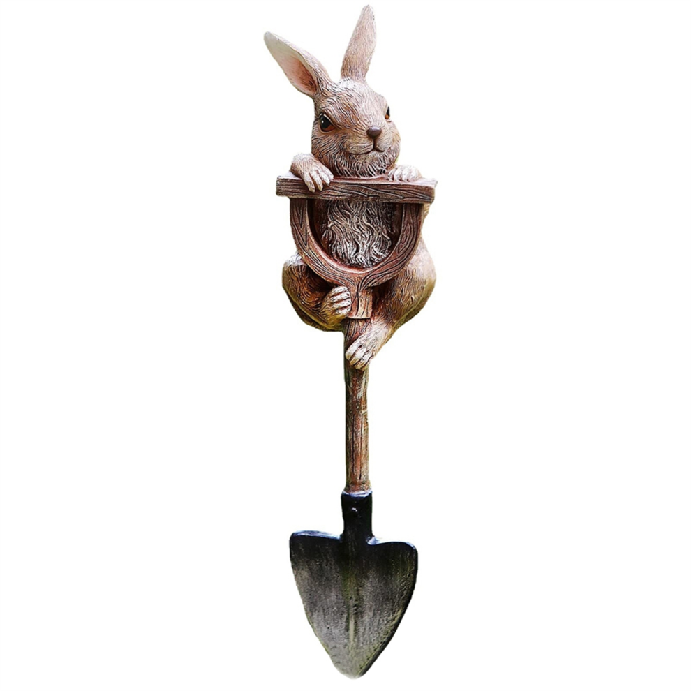 Jehiatek Bunny Statue Whimsical Garden Decor For Outside, Resin Figurine On Shovel, Outdoor Lawn Decoration