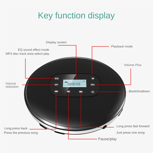 Portable CD Rechargeable Intelligent Touch Screen Player Digital Display Stereo Speaker for Student Black 2