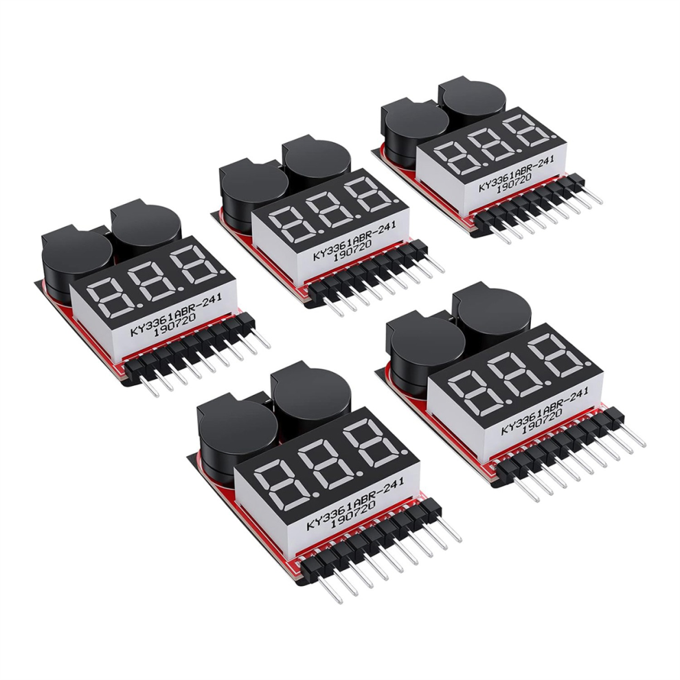 5Pcs 2 In1 1-8S Lipo Battery Voltage Tester, Rc Low Buzzer Alarm, Monitor Checker Tester For Lipo/Li-Ion 4851472036167